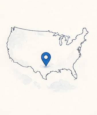A map of the United States with a location pin